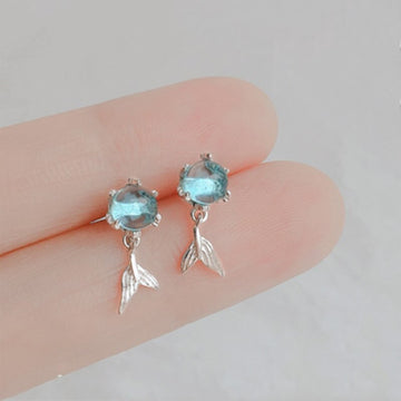 Blue Rhinestone Whale & Dolphin Mermaid Tail Stud Earrings for Women Wedding Earrings Ear Pierced Dangle Earing daiiibabyyy